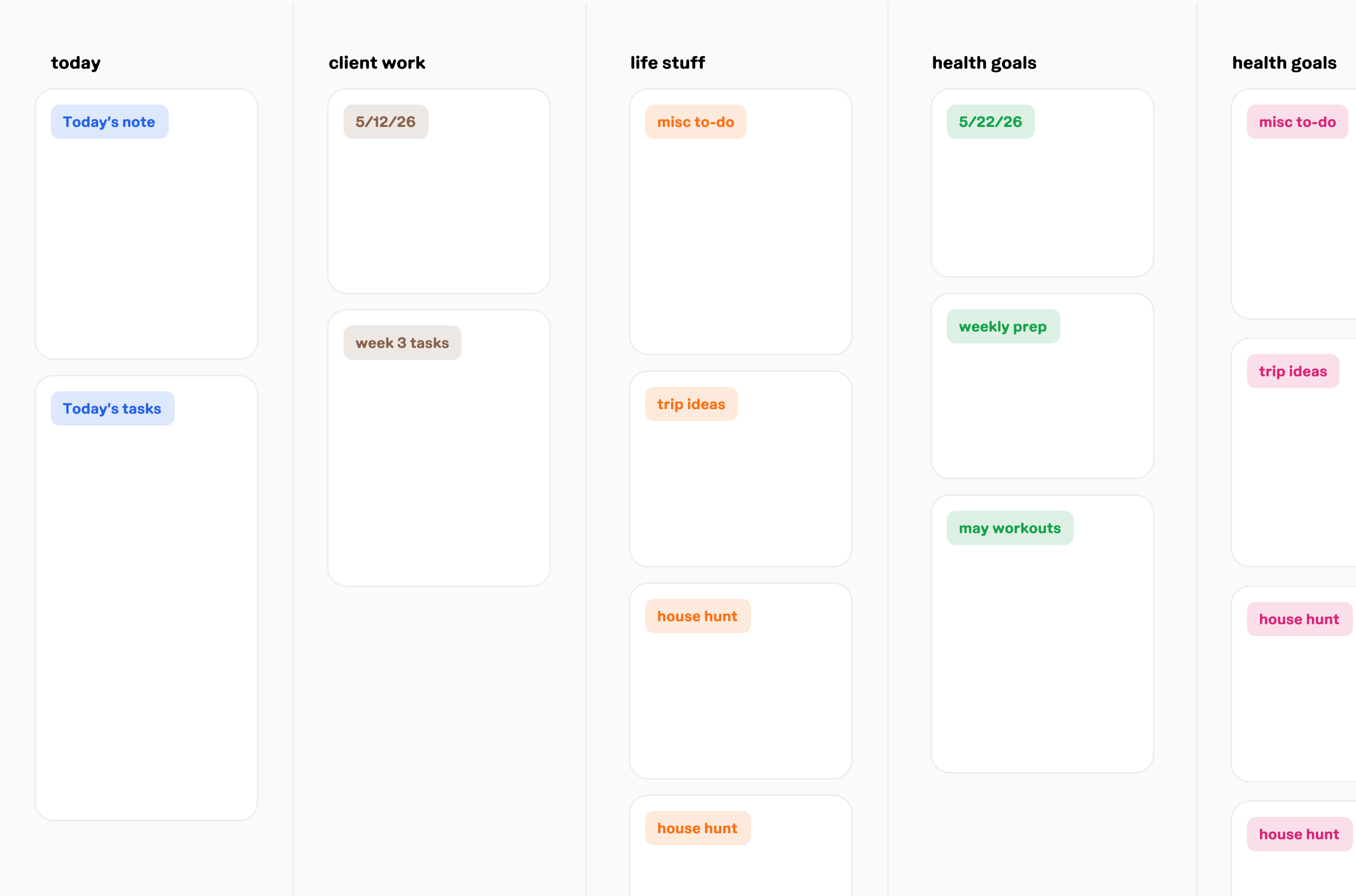 droplist structured board across life areas